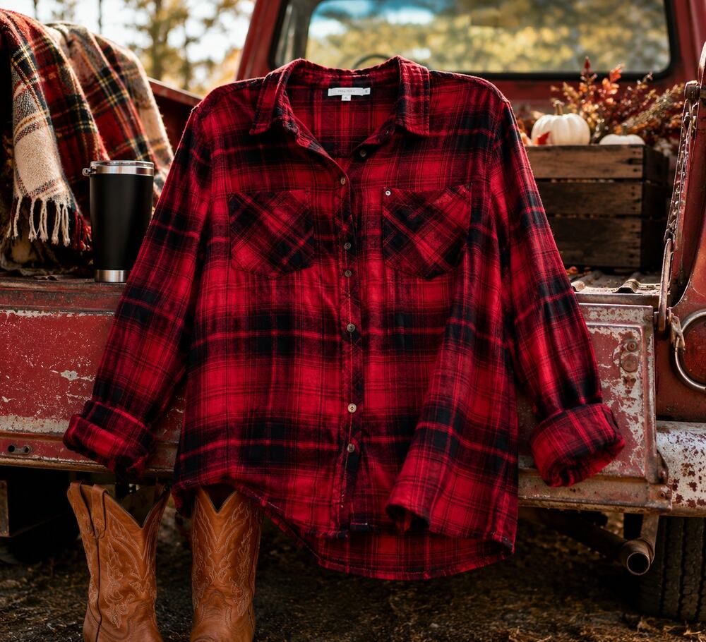 Maurices Red & Black Plaid Button Front Shirt Women's Small